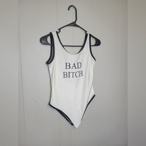 S/M "Bad B*tch" White & Black Bodysuit